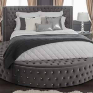 Elvian Upholstered Round Bed with Side Storage